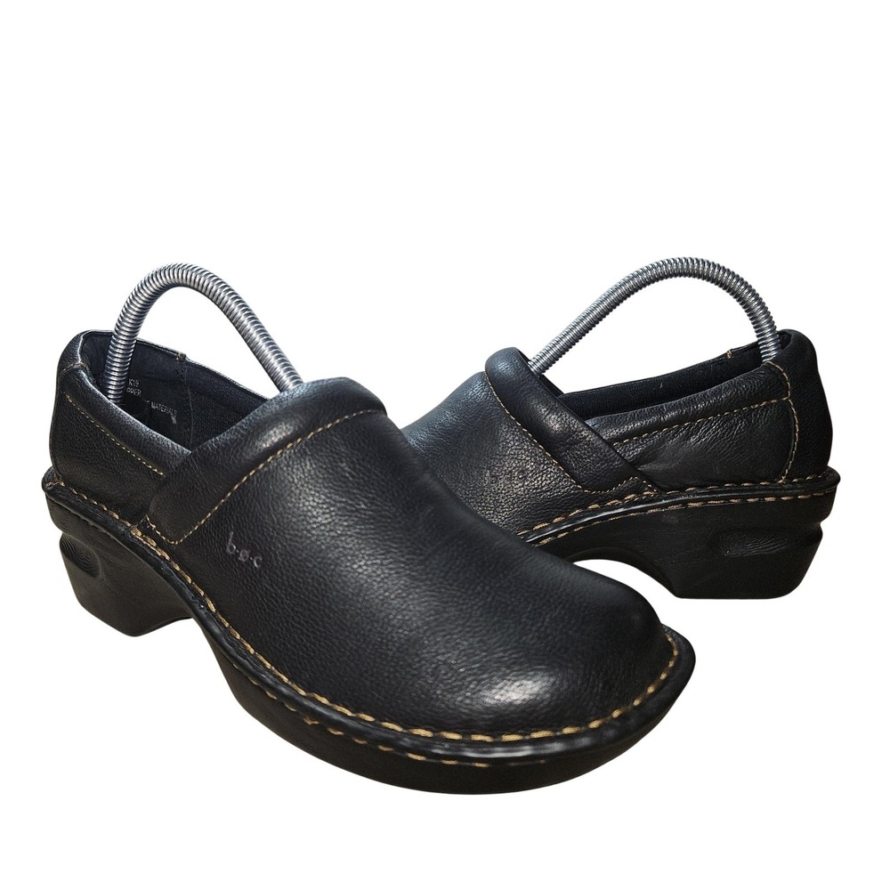 B.o.c Shoes Womens Size 9 Black Leather Slip On Clogs Comfort Work‎ Nurse